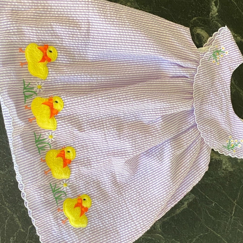 Lavender Gingham Dress with Fuzzy Chick Appliqué